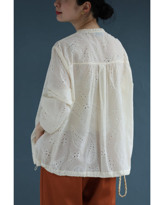 ペイズリー浮かぶパンチングレースシャツトップス