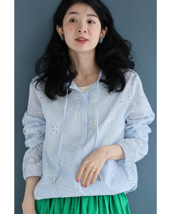 ペイズリー浮かぶパンチングレースシャツトップス