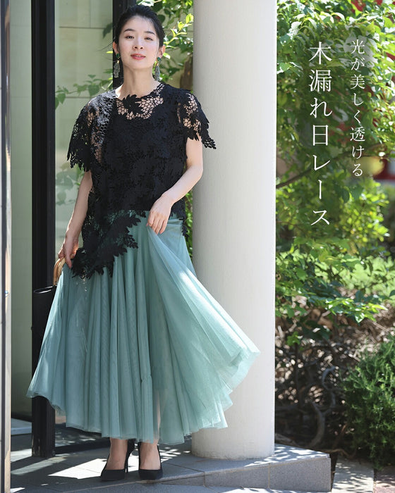 光が美しく透ける木漏れ日レースのアシンメトリーカットソートップス