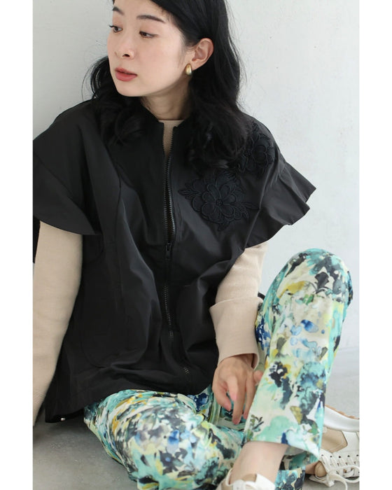 花咲くワッペンのフレア袖ブルゾン