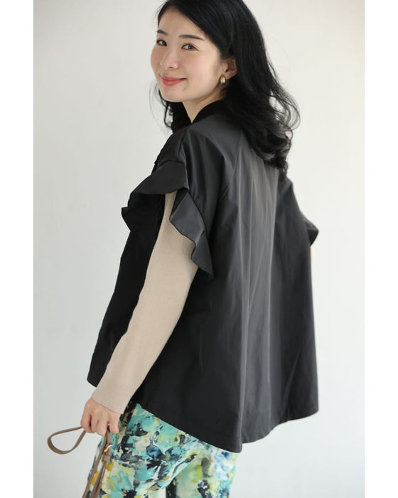 花咲くワッペンのフレア袖ブルゾン