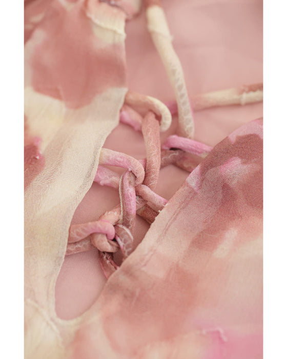 色が滲む花咲くシアーロングワンピース(リボンベルト付き)