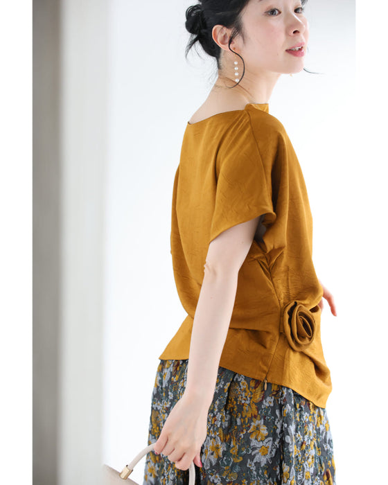 ウエストコサージュのドレープブラウストップス