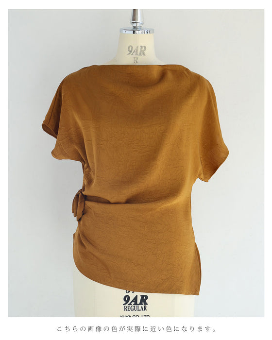 ウエストコサージュのドレープブラウストップス