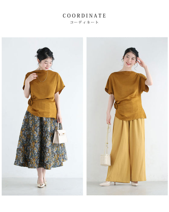 ウエストコサージュのドレープブラウストップス