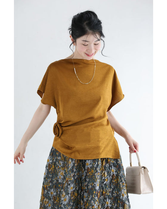 ウエストコサージュのドレープブラウストップス