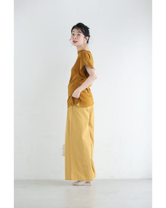 ウエストコサージュのドレープブラウストップス