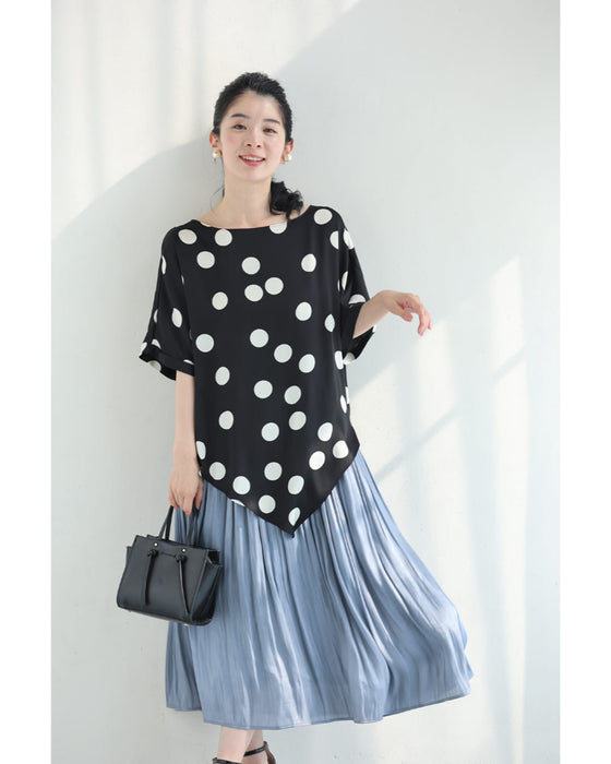 艶めくドット柄プルオーバートップス(コサージュベルト付き)