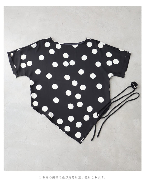 艶めくドット柄プルオーバートップス(コサージュベルト付き)