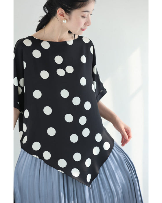 艶めくドット柄プルオーバートップス(コサージュベルト付き)