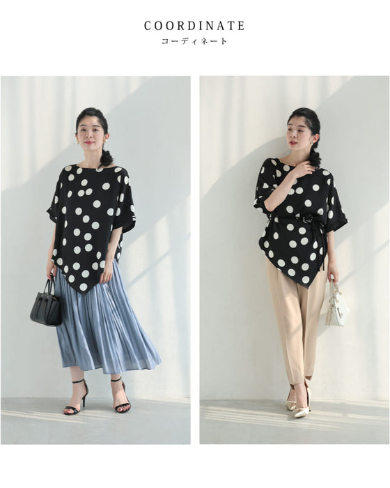 艶めくドット柄プルオーバートップス(コサージュベルト付き)