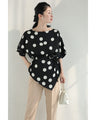 艶めくドット柄プルオーバートップス(コサージュベルト付き)