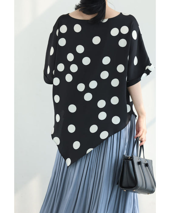 艶めくドット柄プルオーバートップス(コサージュベルト付き)