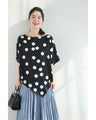 艶めくドット柄プルオーバートップス(コサージュベルト付き)