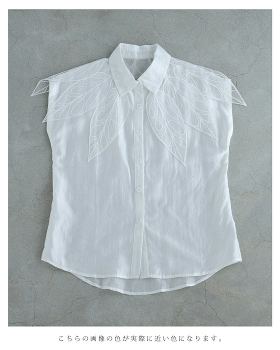 風にそよぐリーフレースのブラウストップス