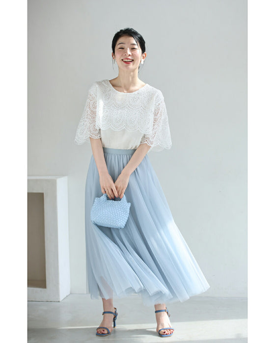 ぐるり囲むレースのTシャツトップス
