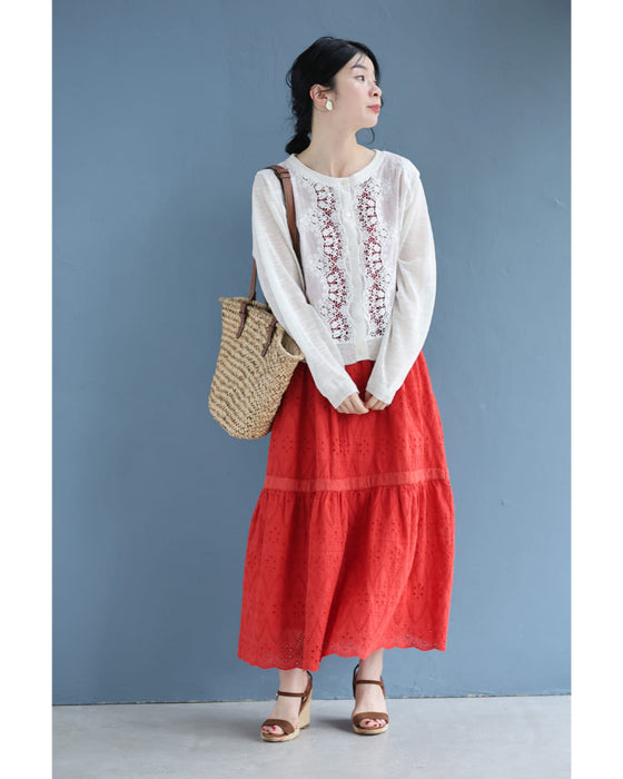 雅なレースが流れる刺繍シアーカーディガン