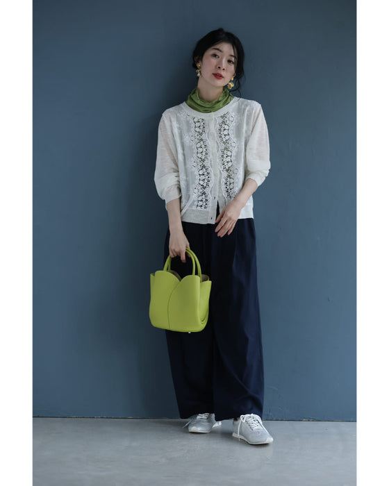 雅なレースが流れる刺繍シアーカーディガン