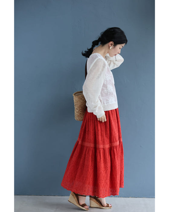 雅なレースが流れる刺繍シアーカーディガン