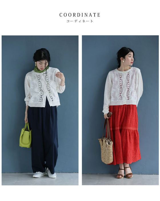 雅なレースが流れる刺繍シアーカーディガン