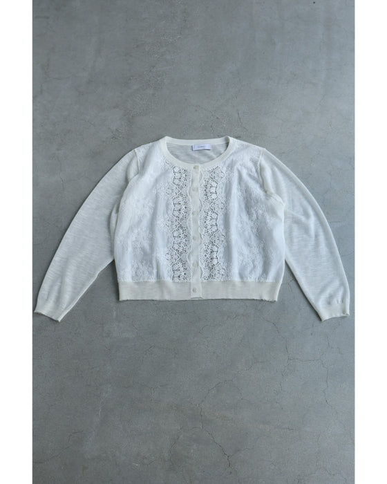 雅なレースが流れる刺繍シアーカーディガン