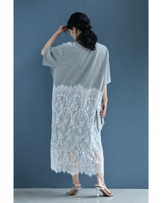 重なる柔らかレースのTシャツミディアムワンピース