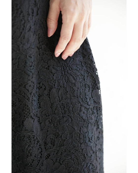 スッキリIラインの総レースロングワンピース