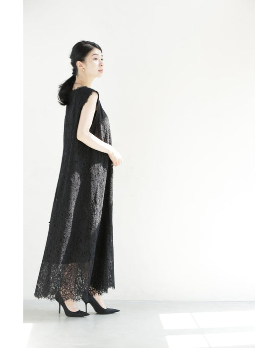 スッキリIラインの総レースロングワンピース