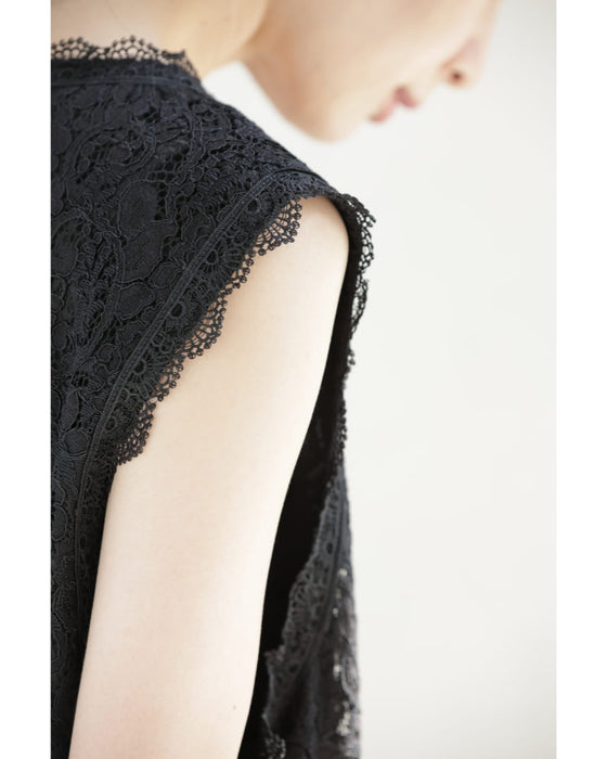 スッキリIラインの総レースロングワンピース