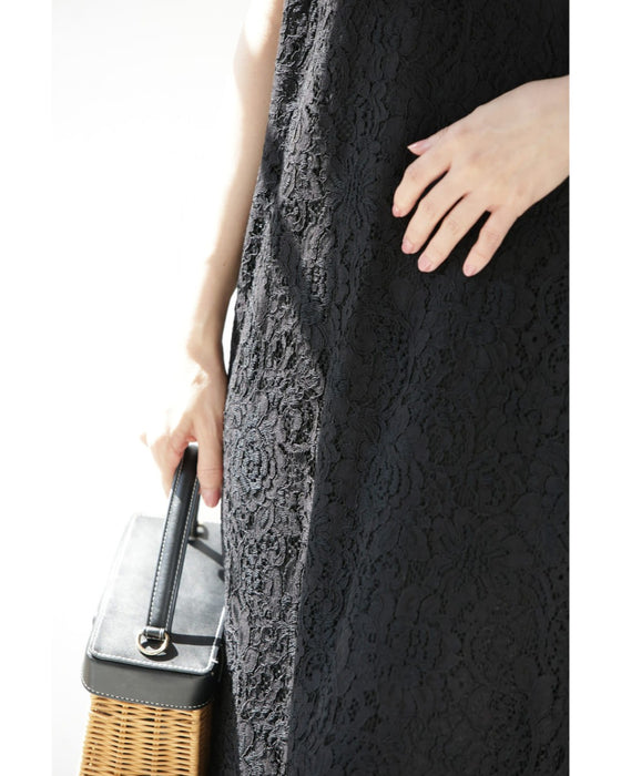 スッキリIラインの総レースロングワンピース