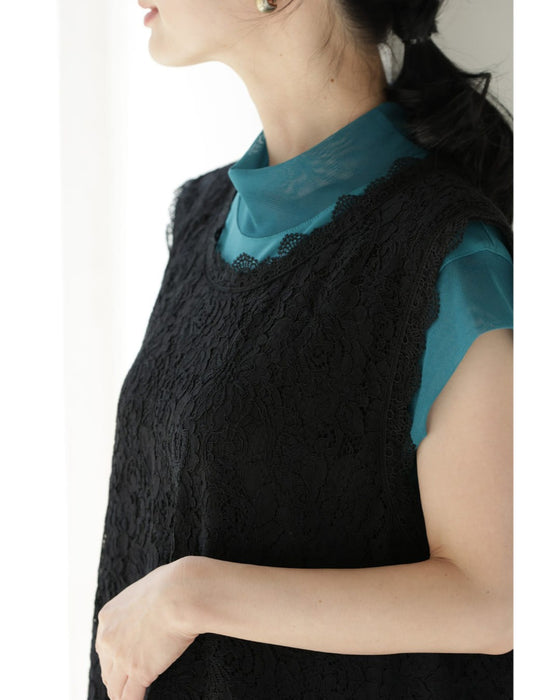 スッキリIラインの総レースロングワンピース