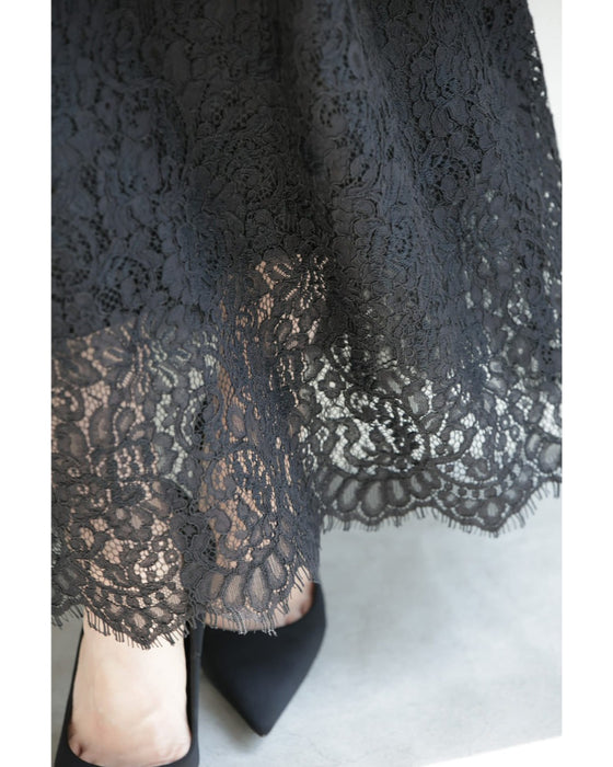 スッキリIラインの総レースロングワンピース