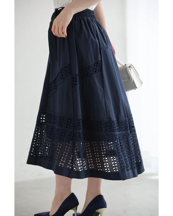 サイドベルトのパンチングレースミディアムスカート