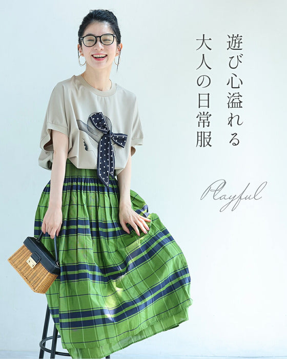 麦わら帽子のドットリボンがなびくドルマンTシャツトップス