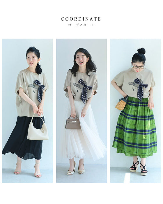 麦わら帽子のドットリボンがなびくドルマンTシャツトップス