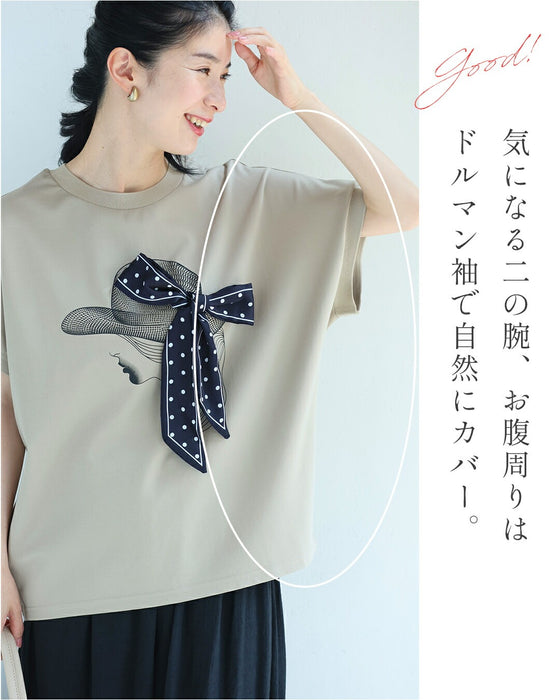 麦わら帽子のドットリボンがなびくドルマンTシャツトップス