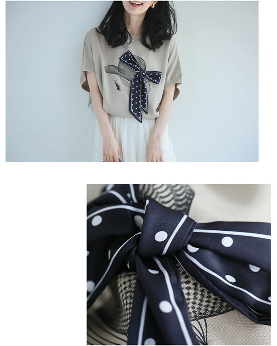 麦わら帽子のドットリボンがなびくドルマンTシャツトップス
