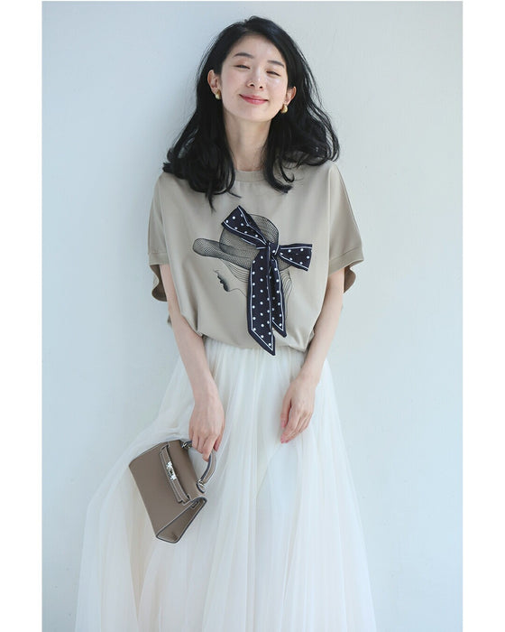 麦わら帽子のドットリボンがなびくドルマンTシャツトップス