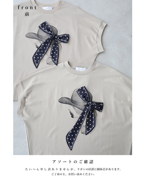 麦わら帽子のドットリボンがなびくドルマンTシャツトップス