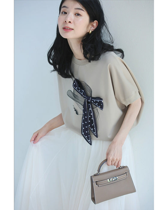 麦わら帽子のドットリボンがなびくドルマンTシャツトップス