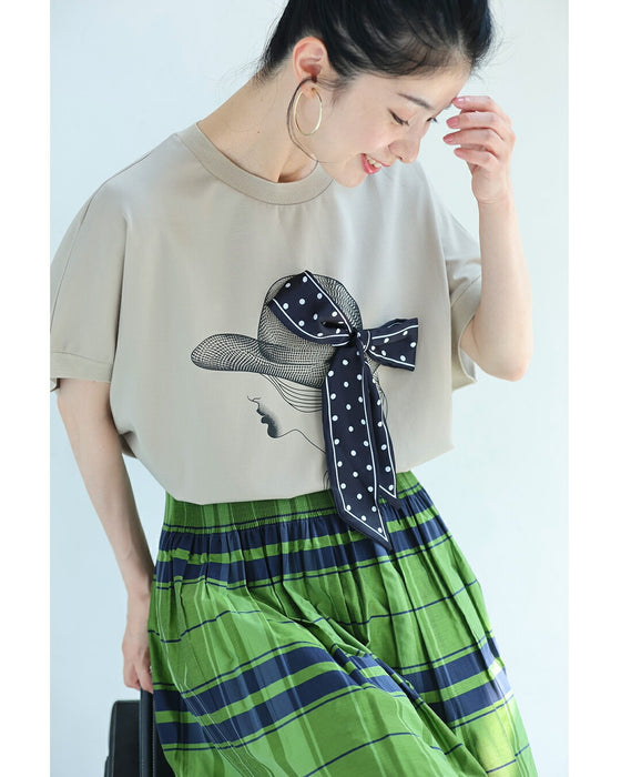 麦わら帽子のドットリボンがなびくドルマンTシャツトップス
