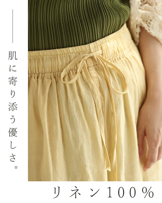 花刺繍裾のリネンワイドパンツ