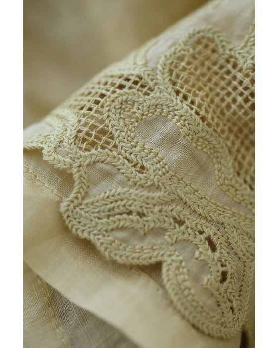 花刺繍裾のリネンワイドパンツ