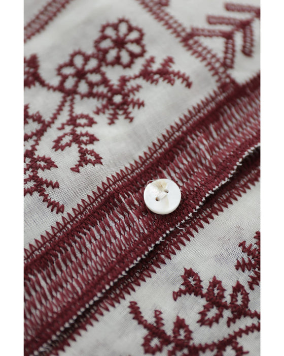 ワイン色刺繍で描くタイル柄シアーシャツトップス