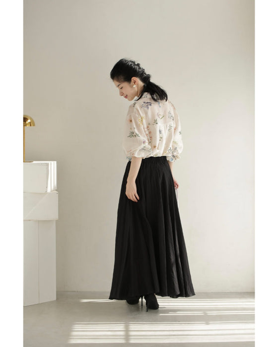 肌触り柔らかな花集めシアーシャツトップス