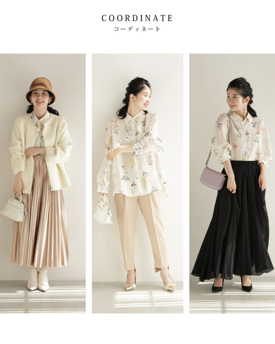 肌触り柔らかな花集めシアーシャツトップス