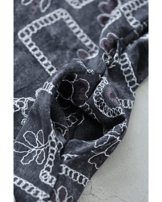 ゆったり心地よい刺繍風プリントのロングワンピース(紐リボン付き)