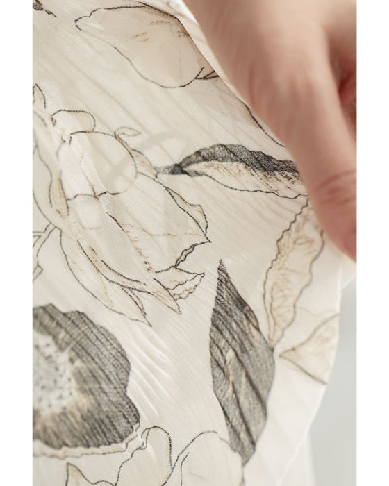 花を描くデッサン画シアーミディアムワンピース(紐ベルト付き)