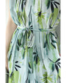 涼しさ舞い込むグリーンアートロングワンピース(リボン付き)