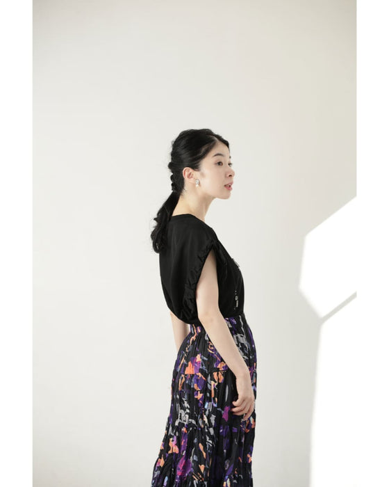 くしゅくしゅ袖のデコレーションビジューカットソートップス